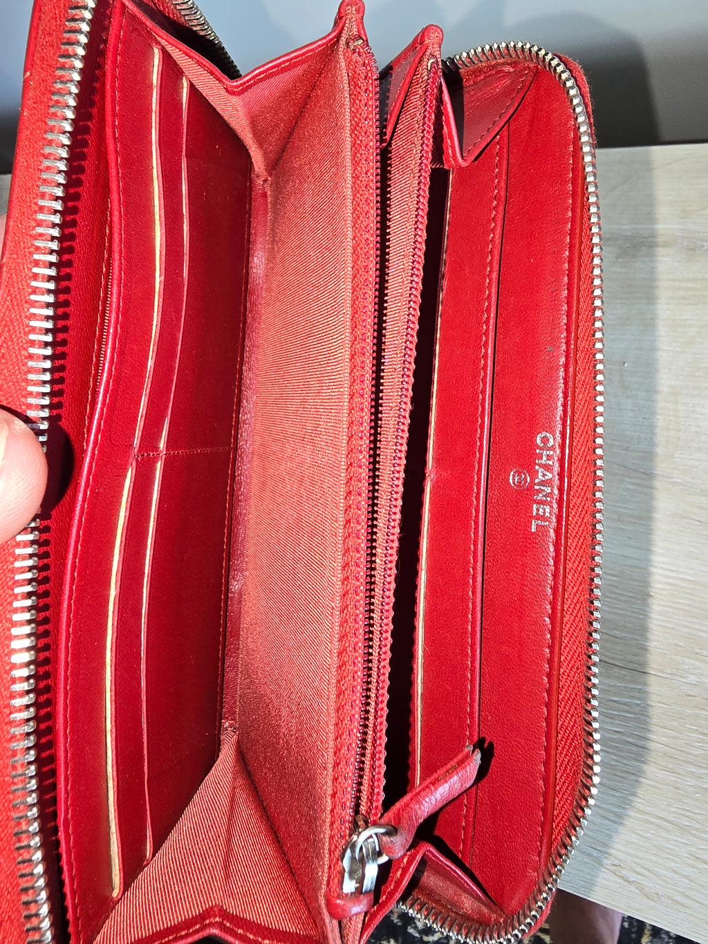 Chanel Quilted Lambskin Zippy Wallet — Red