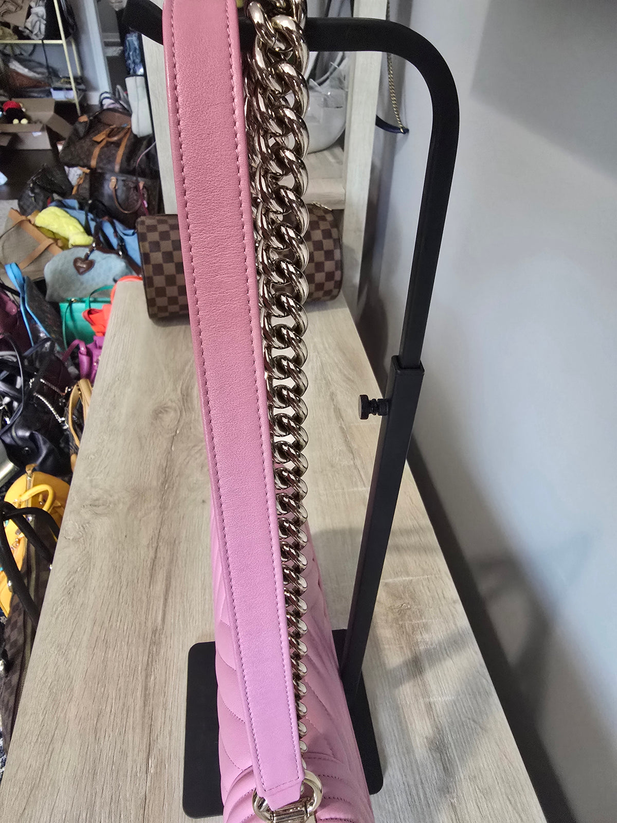 Chanel Chevron Quilted Boy Bag-Pink