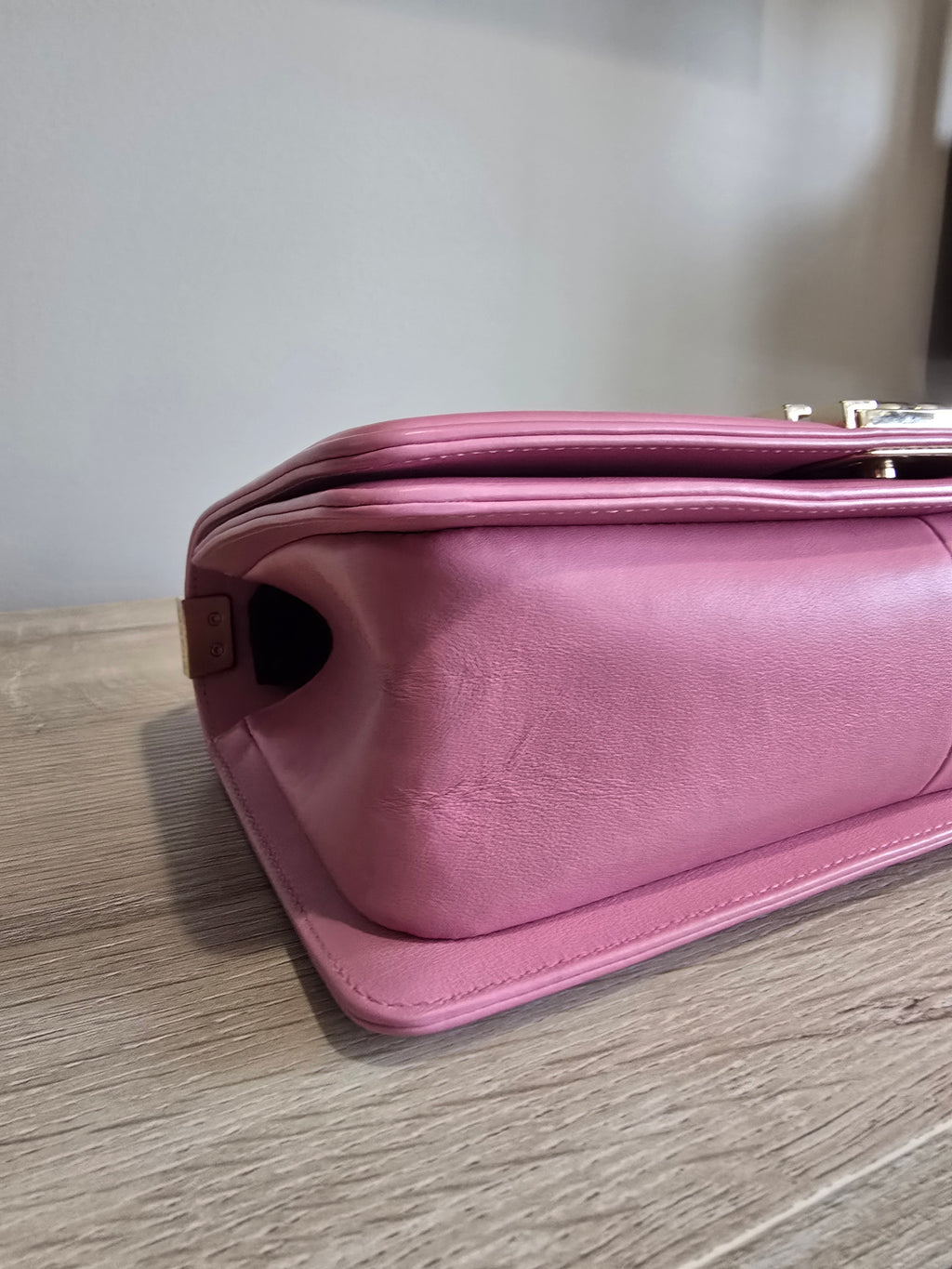 Chanel Chevron Quilted Boy Bag-Pink