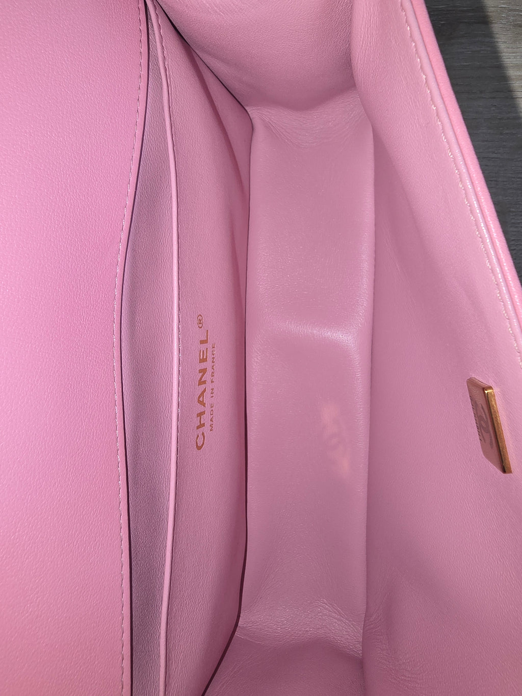 Chanel Chevron Quilted Boy Bag-Pink