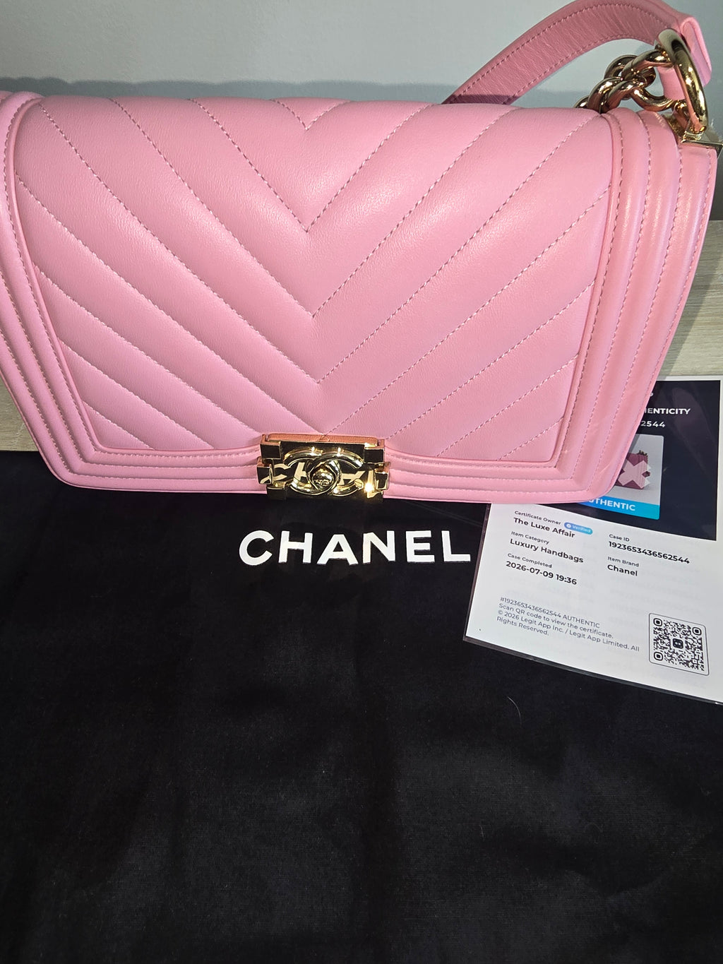 Chanel Chevron Quilted Boy Bag-Pink