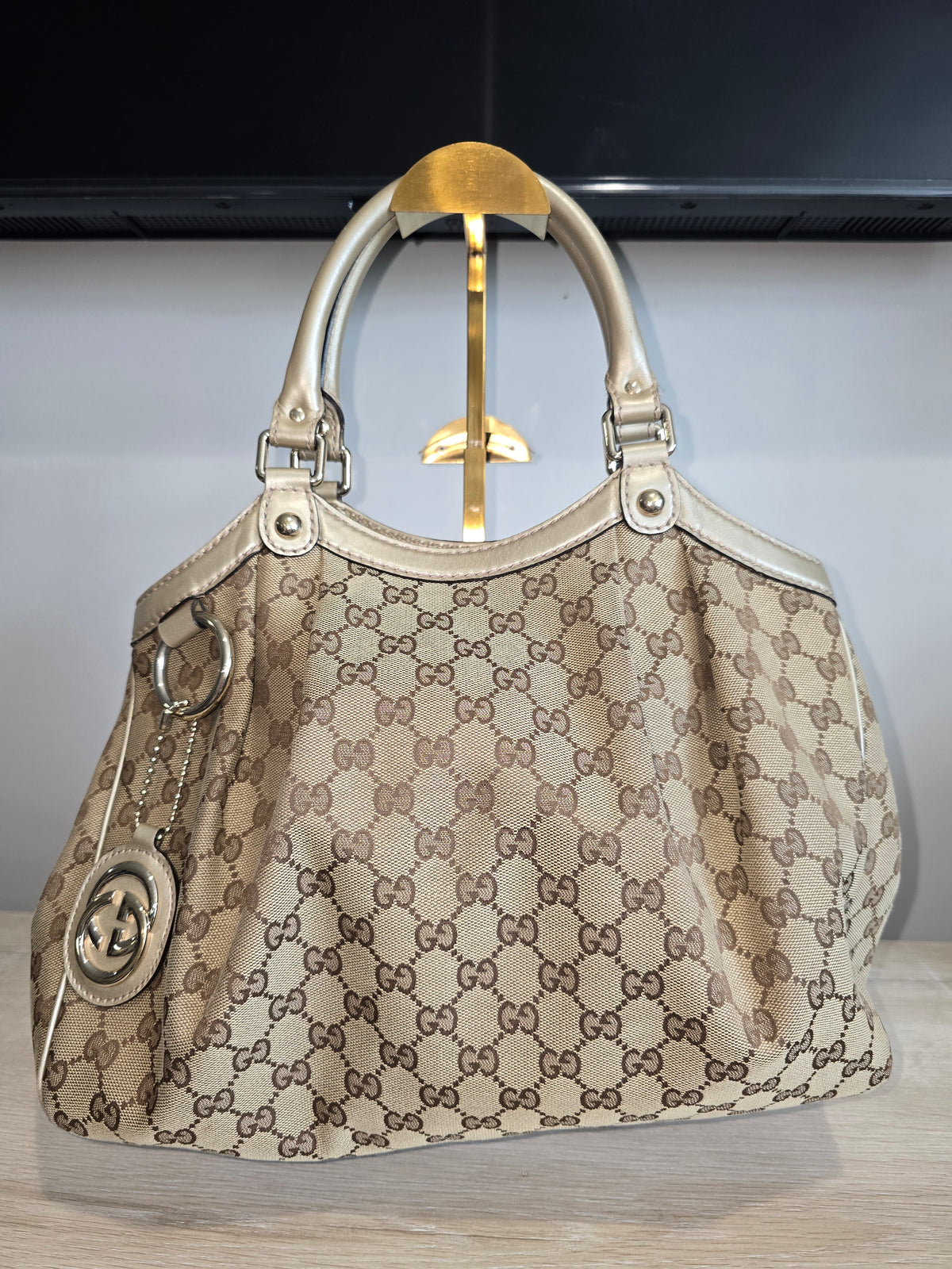 Gucci GG Canvas Sukey Tote – Gold Hardware
