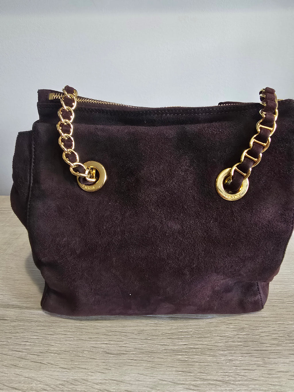 Prada Brown Suede Shoulder Bag – Gold Hardware