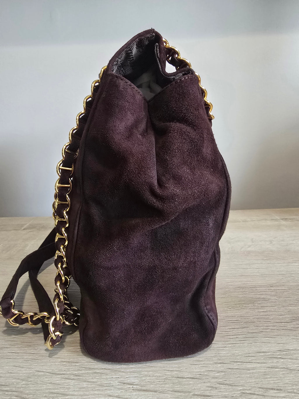 Prada Brown Suede Shoulder Bag – Gold Hardware