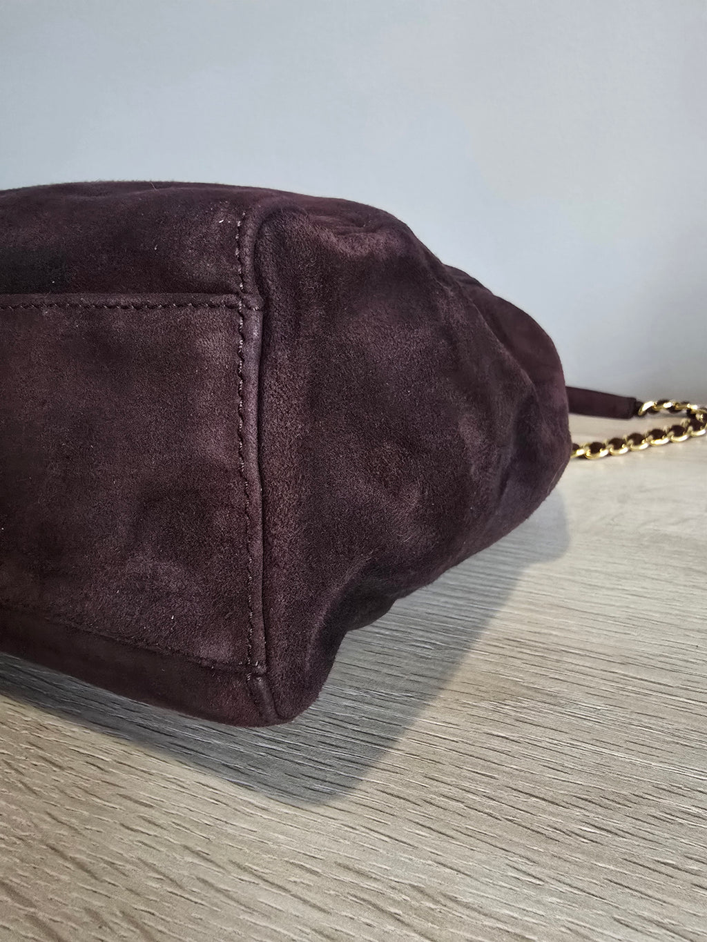 Prada Brown Suede Shoulder Bag – Gold Hardware