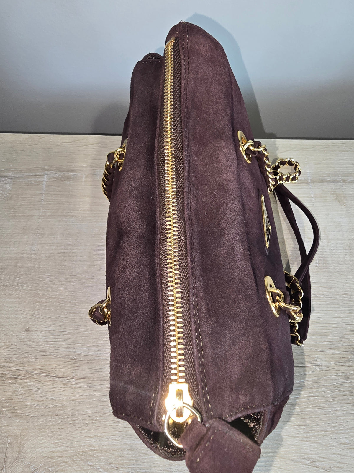 Prada Brown Suede Shoulder Bag – Gold Hardware