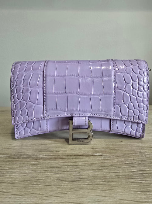 Balenciaga Hourglass XS Top Handle Bag – Purple / Silver Hardware