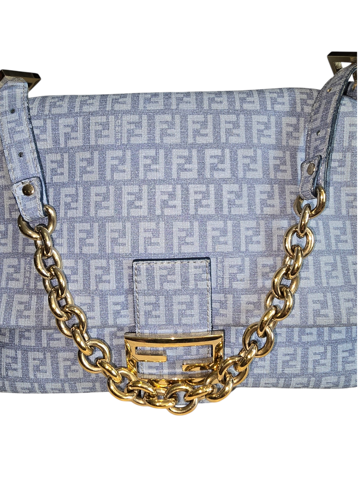 Fendi Baguette Mamma Style – Light Blue Zucchino Spalmati / Gold Hardware