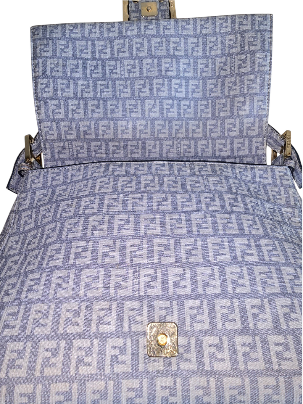 Fendi Baguette Mamma Style – Light Blue Zucchino Spalmati / Gold Hardware