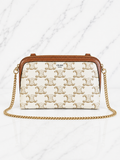 Céline Clutch on Chain Triomphe Canvas White Tan Lambskin Gold Hardware