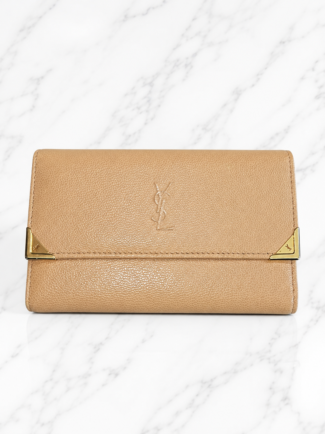Saint Laurent Vintage Smooth Leather Flap Wallet — Gold Corner Guards