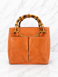 Gucci Vintage Bamboo 2-Way Front Pocket Tote Bag Orange Suede Gold Hardware