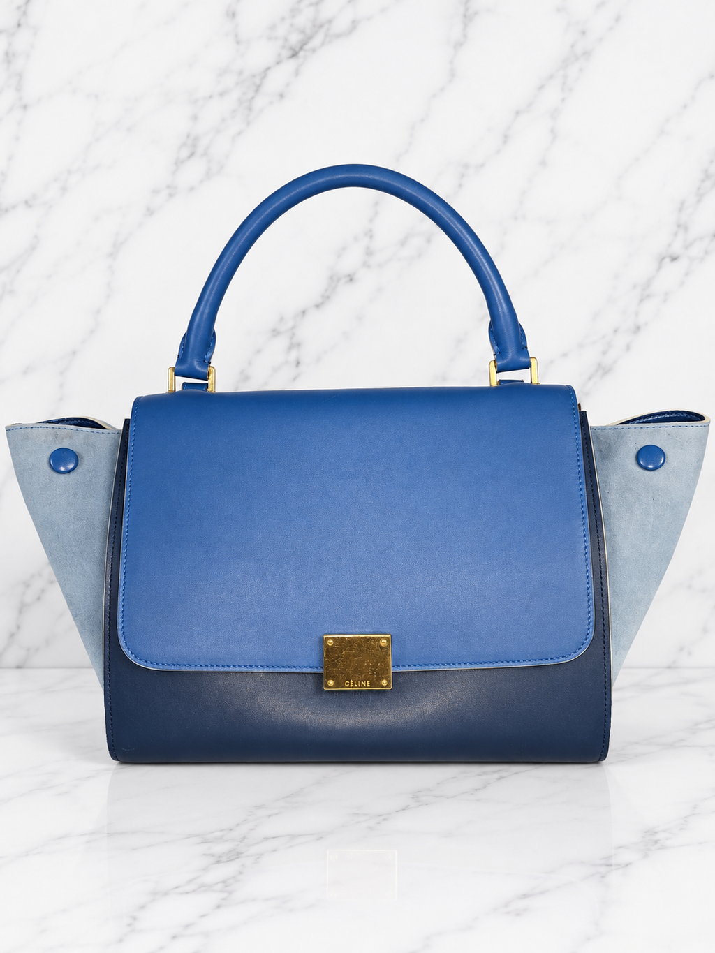 Céline Trapeze Bag Blue Leather Suede Gold Hardware
