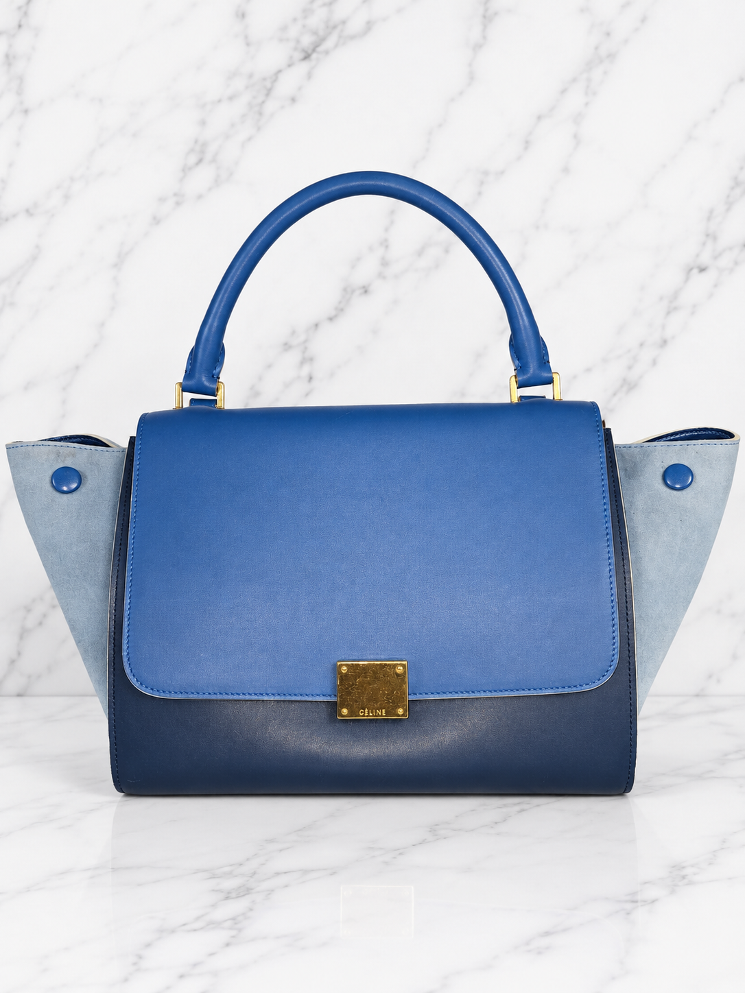 Céline Trapeze Bag Blue Leather Suede Gold Hardware