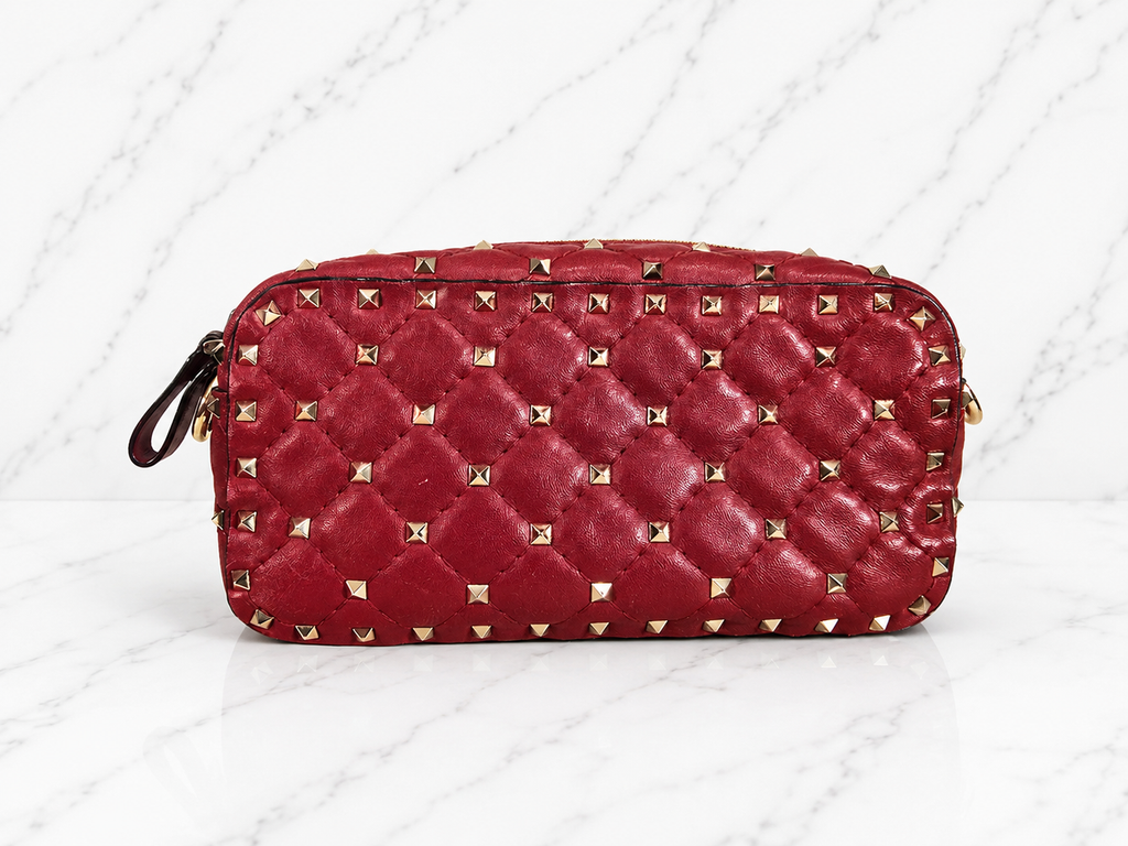 Valentino Garavani Rockstud Spike Handbag Red Leather Silver Hardware Chain Strap