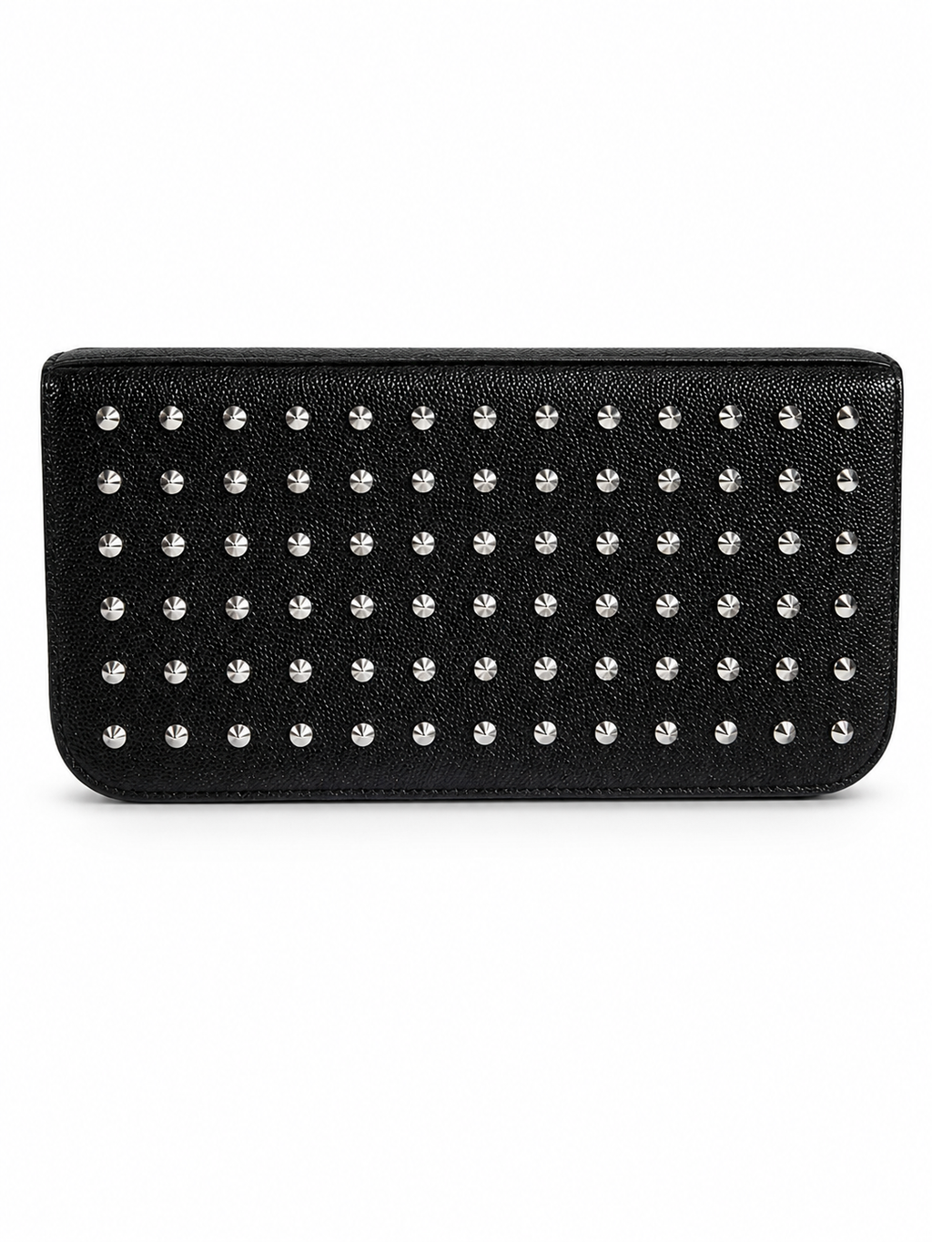 Saint Laurent Studded Black Leather Zip Around Wallet — Silver Studs