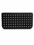 Saint Laurent Studded Black Leather Zip Around Wallet — Silver Studs