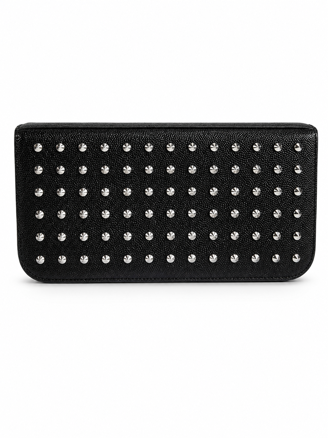 Saint Laurent Studded Black Leather Zip Around Wallet — Silver Studs