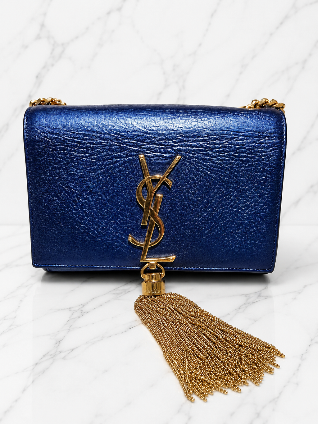 Saint Laurent Small Kate Tassel Bag Blue Gold Hardware