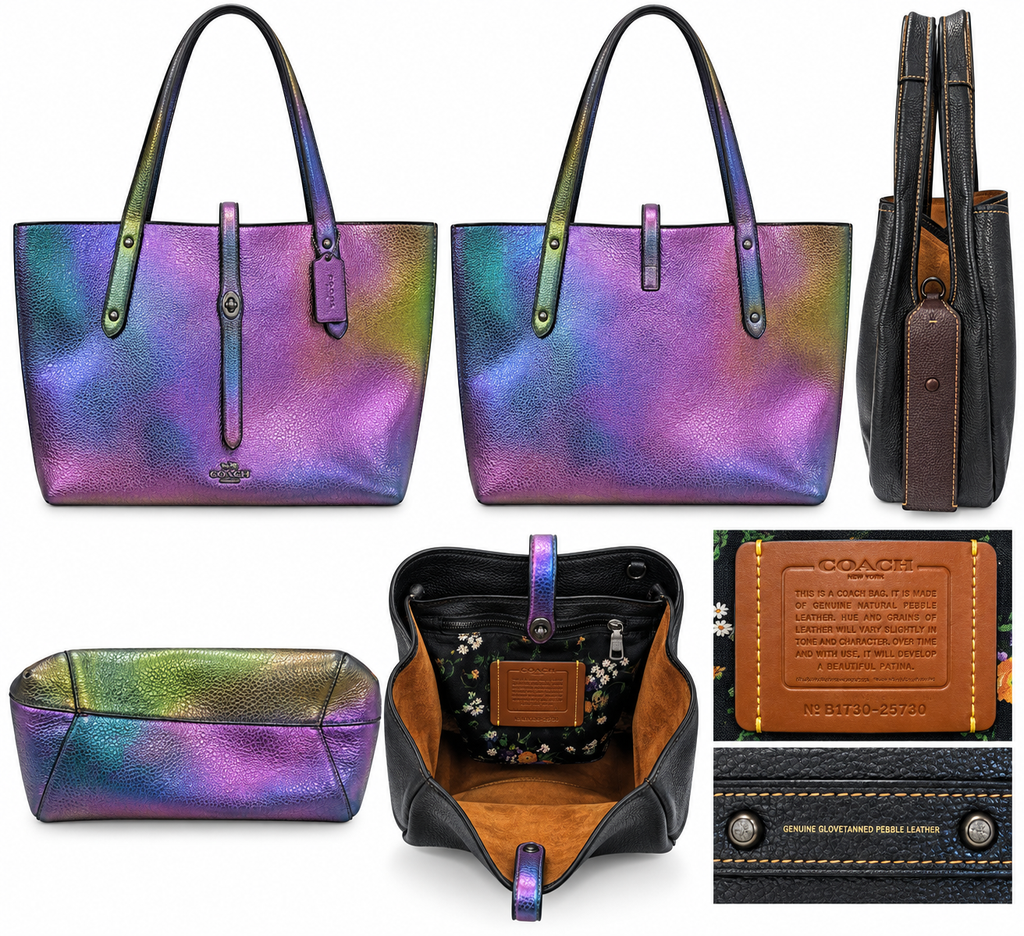 Coach Market Tote – Iridescent Holographic Oil-Slick Leather