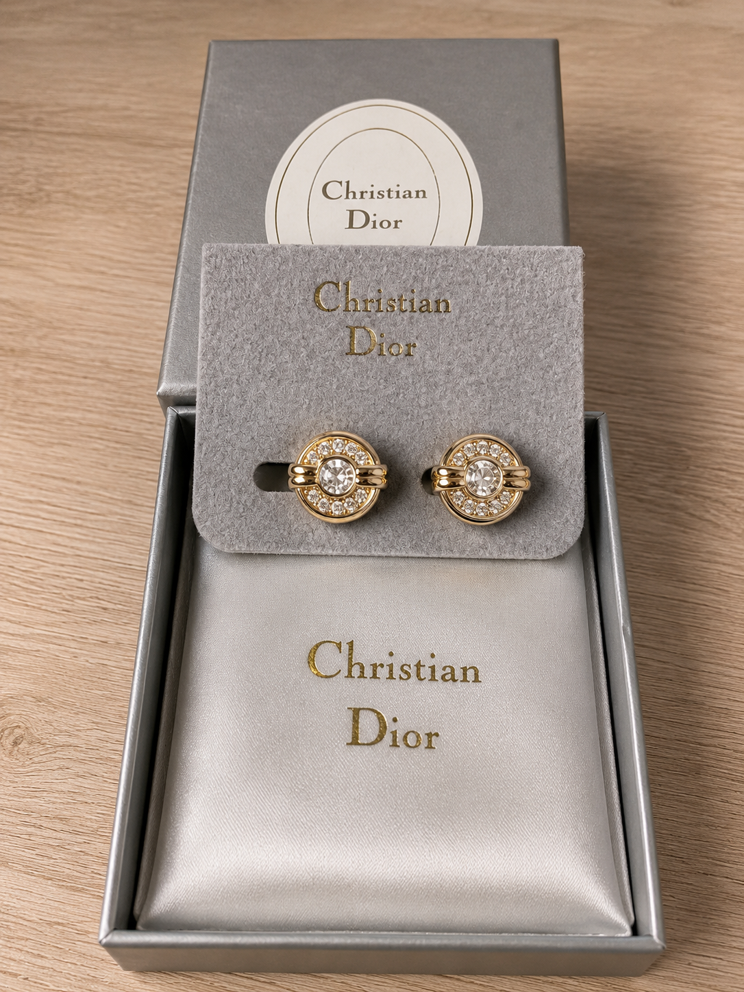 Christian Dior Vintage Gold Tone and Rhinestone Stud Earings