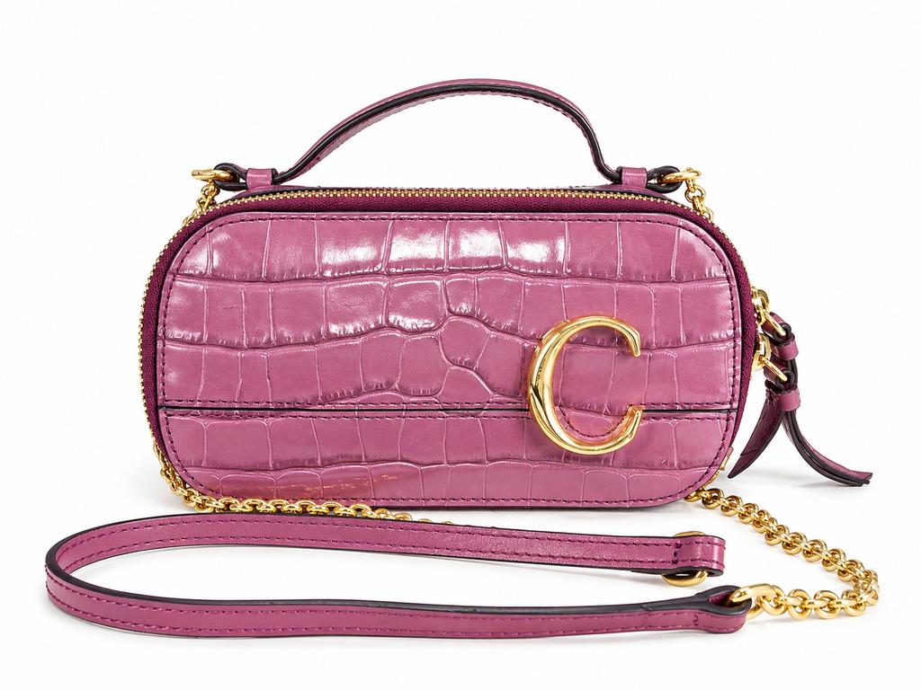 Chloé Calfskin Crocodile Embossed Mini C Vanity