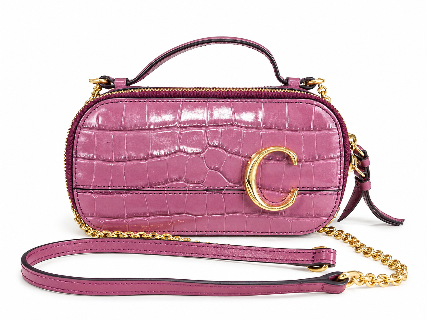 Chloé Calfskin Crocodile Embossed Mini C Vanity