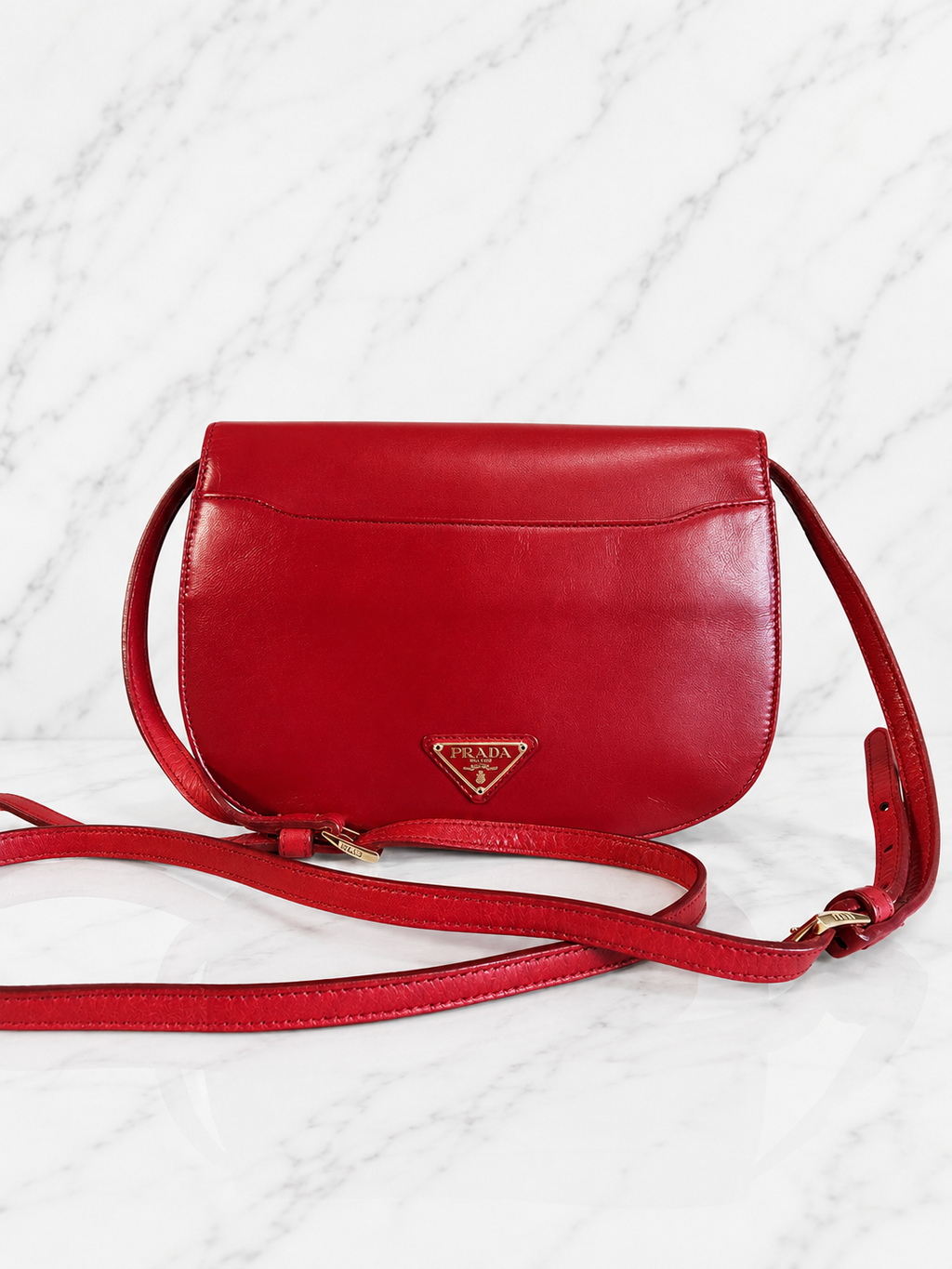 Prada Madras Pochette Red Leather Shoulder Bag Gold Hardware