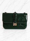 Valentino Garavani Rockstud Glam Lock Shoulder Bag Green Patent Leather Gold Hardware Chain Strap