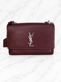 Saint Laurent Sunset Bag — Burgundy Grained Leather / Silver Hardware