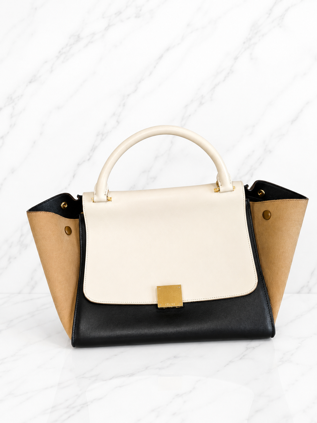 Celine Trapeze Bag — Medium Tricolor (White / Beige / Black)