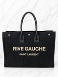 Saint Laurent Rive Gauche Tote Bag Black Raffia Leather Silver Hardware