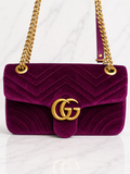 Gucci Velvet Matelassé Medium GG Marmont Shoulder Bag — Violet Cyclamen
