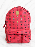 MCM Visetos Stark Studded Leather Backpack — Red
