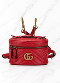 Gucci GG Marmont Mini Vanity Backpack Red Chevron Quilted Leather Gold Hardware