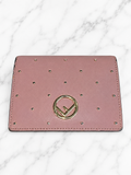 Fendi Pink Studded Leather Card Holder & Coin Purse Wallet — Gold Studs
