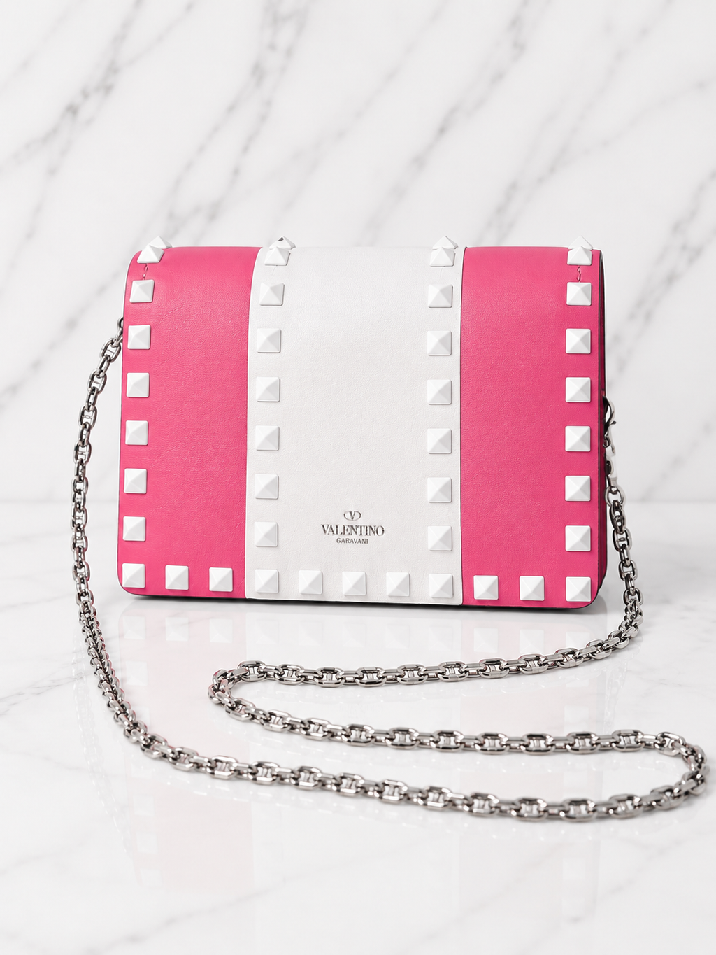 Valentino Garavani Free Rockstud Colorblock Mini Bag — Pink & White