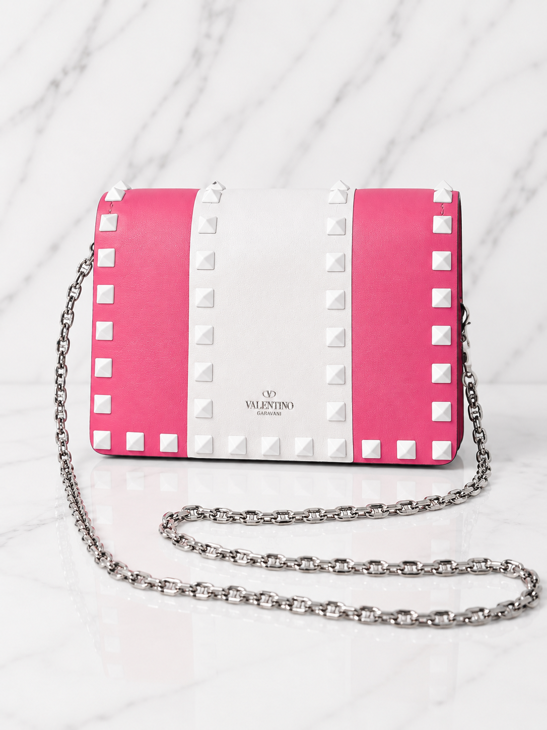 Valentino Garavani Free Rockstud Colorblock Mini Bag — Pink & White