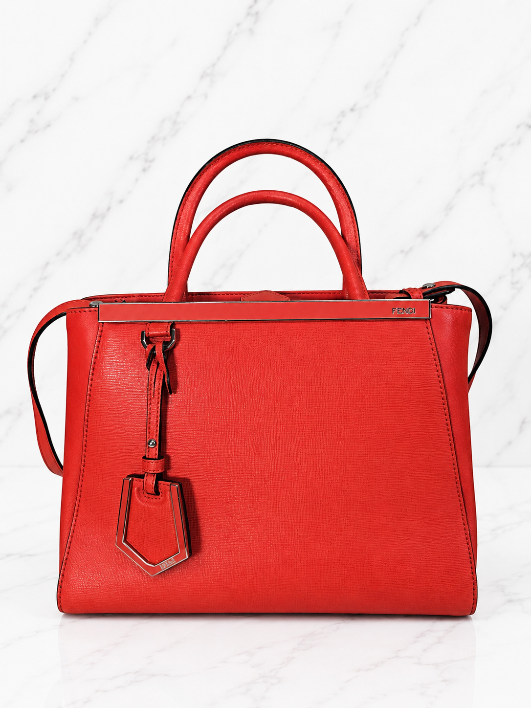Fendi By The Way Tote Red Saffiano Leather Silver Hardware