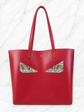 Fendi Monster Eyes Shopping Tote Red Snakeskin Silver Hardware