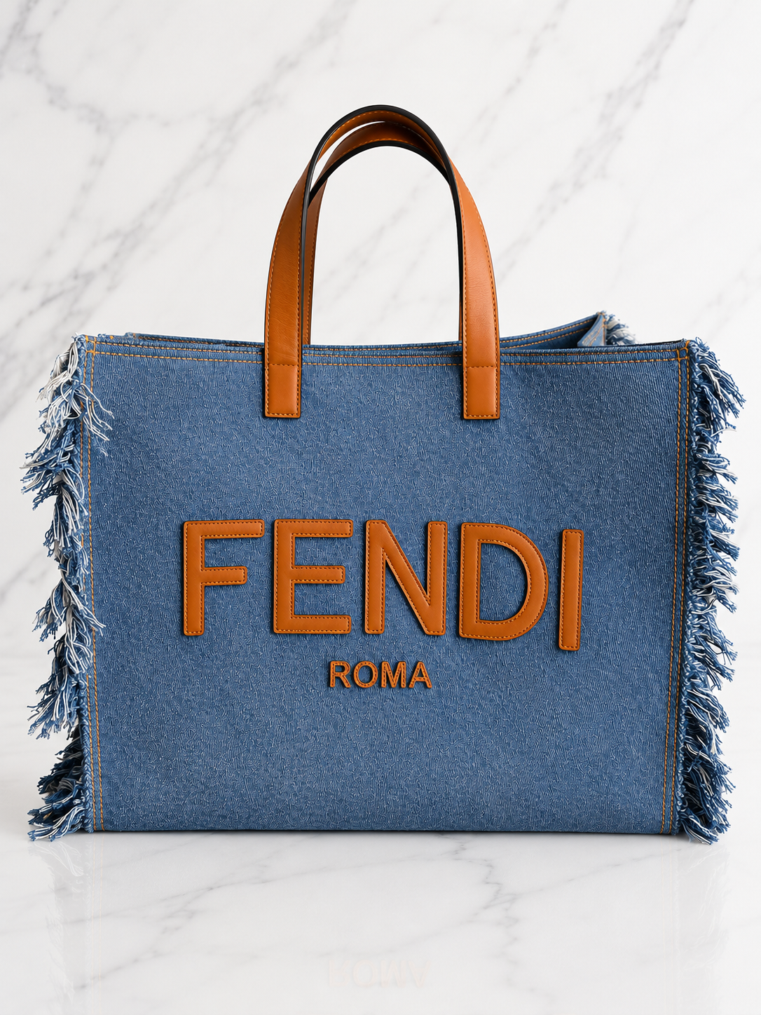 Fendi Sunshine Tote — Denim with Fringe