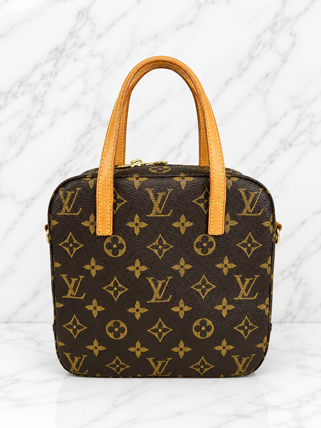Louis Vuitton Monogram Spontini Satchel Vachetta Leather Handles Shoulder Strap
