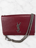 Saint Laurent Medium Leather Monogram Kate Crossbody Dark Red Silver Hardware
