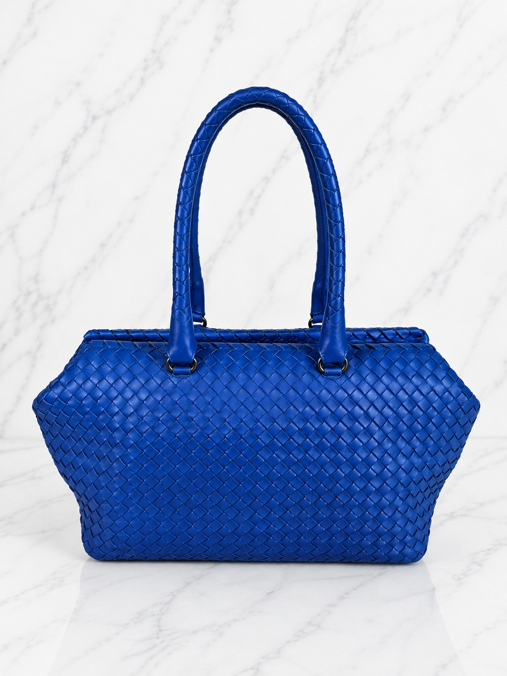 Bottega Veneta Blue Intrecciato Woven Leather Brick Tote