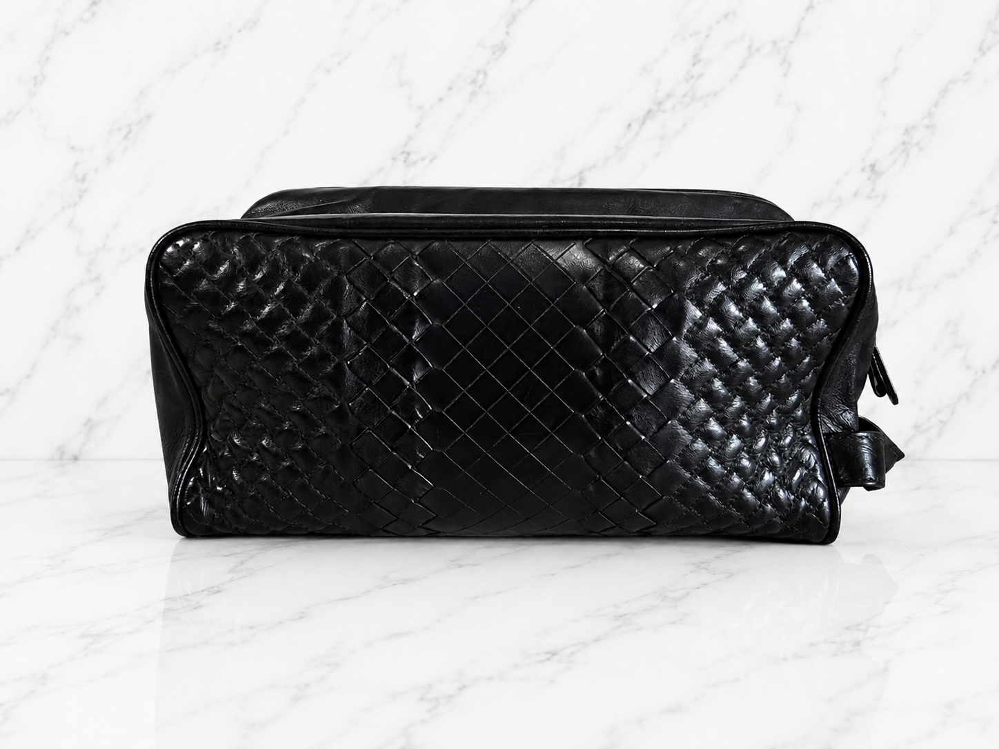 Bottega Veneta Intrecciato Woven Leather Toiletry Bag Black Silver Hardware