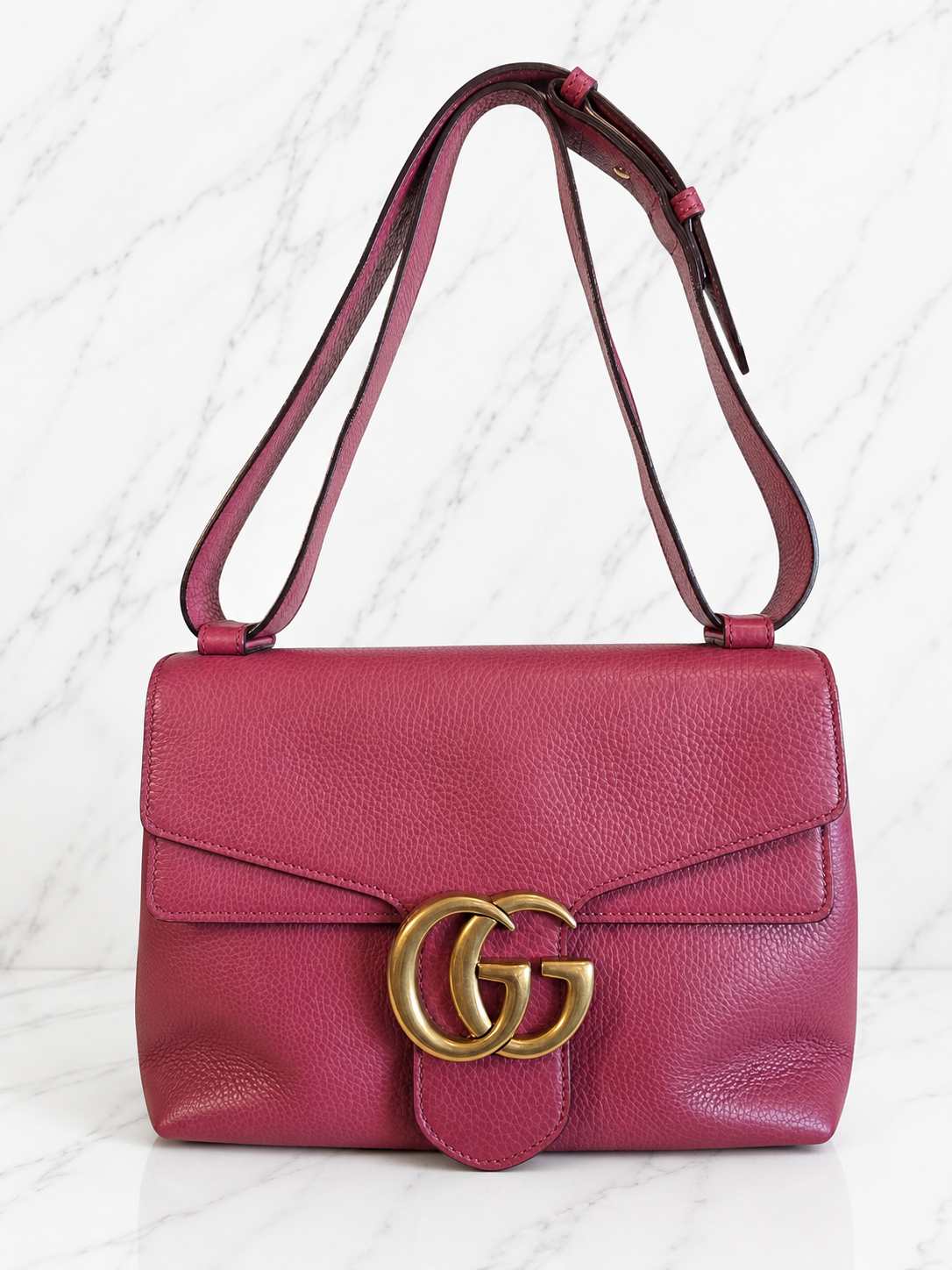 Gucci GG Marmont Medium Shoulder Bag Dark Mauve Matelassé Leather Gold Hardware