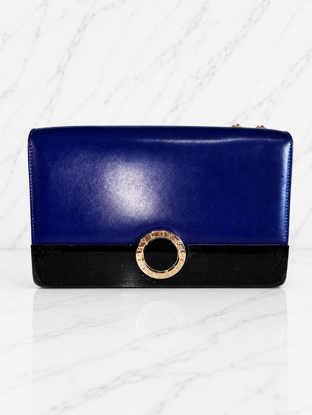 Bvlgari "Bvlgari-Bvlgari" Crossbody Shoulder Bag in Blue & Black