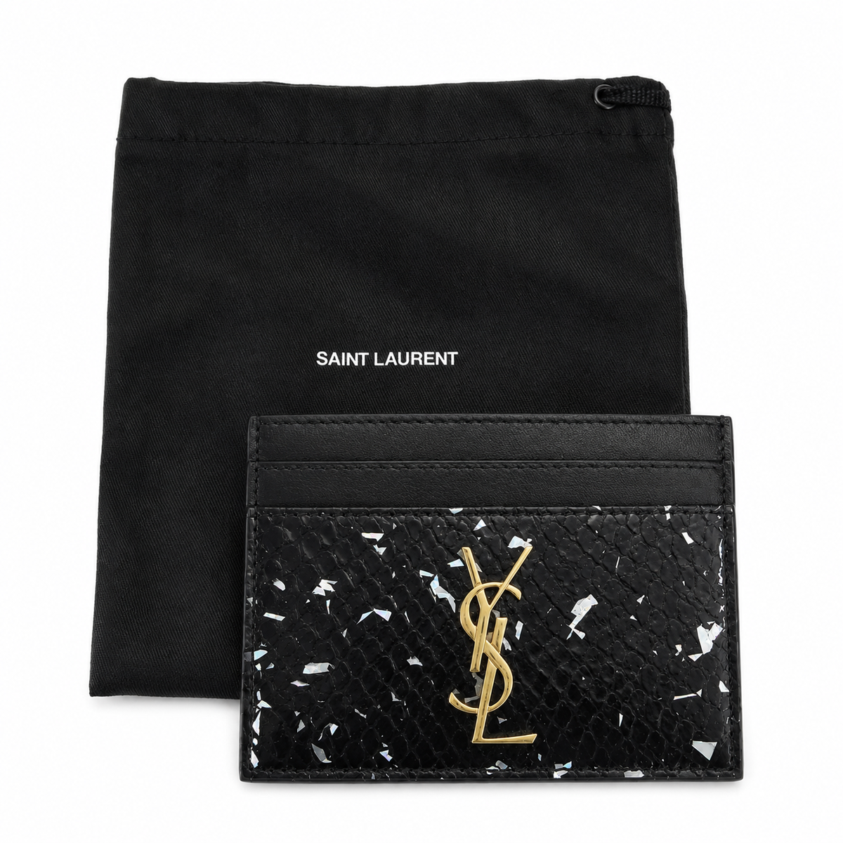 Saint Laurent Black Metallic Fleck Python Card Holder