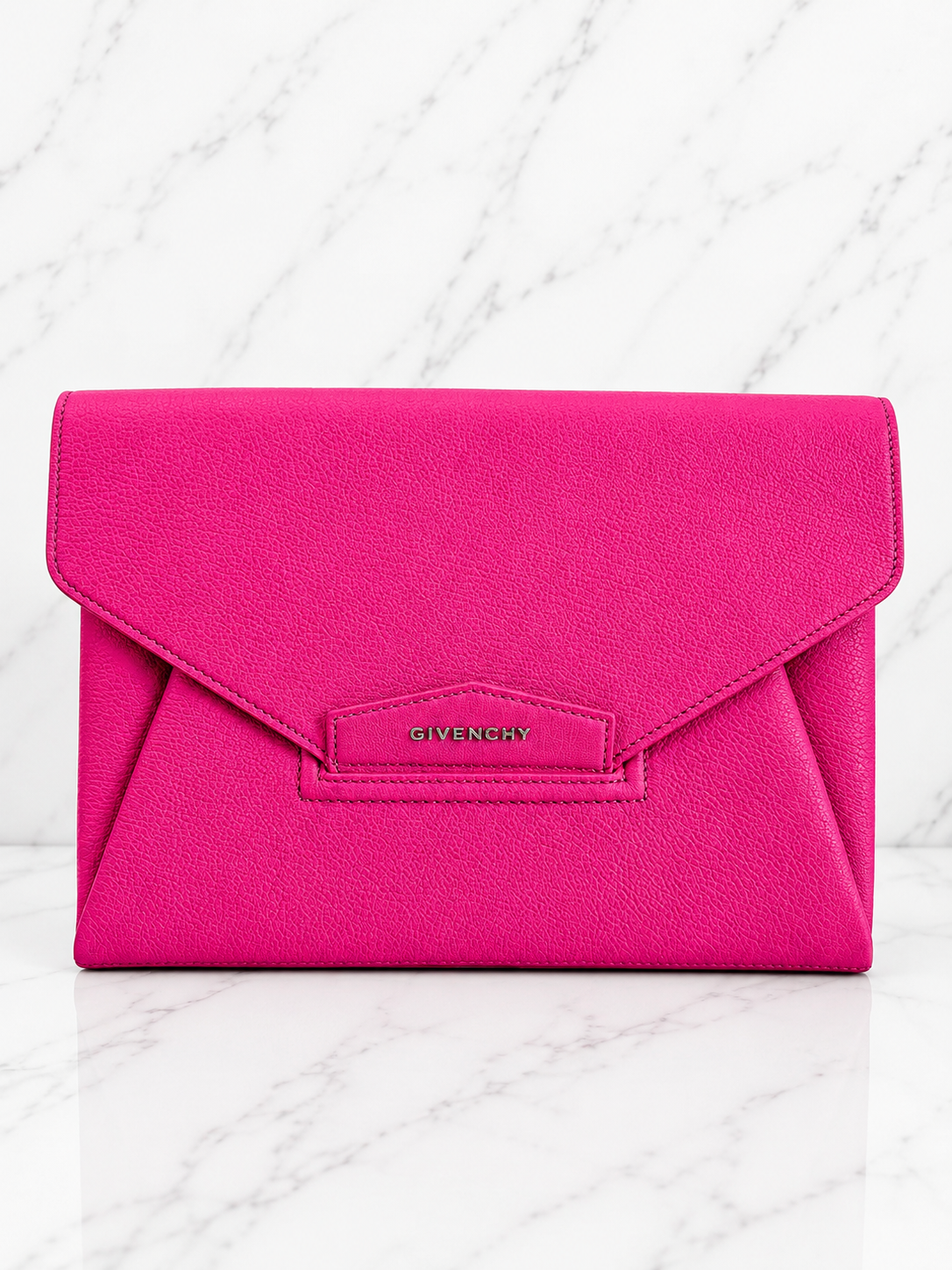 Givenchy Antigona Envelope Clutch Bright Pink Grained Leather Gold Hardware