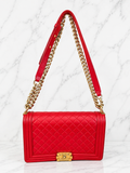 Chanel Caviar Quilted Medium Boy Bag Red Gold Hardware